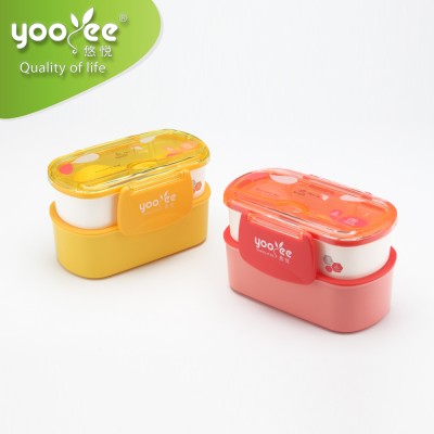 New Design WaterProof Microwave Safe Double Layer Plastic Japanese Bento Lunch Box With Spoon