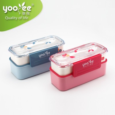 Collapsible Silicone Plastic Airtight Korean Lunch Box for Kids with Cutlery Set